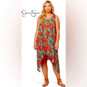 New Jessica Simpson Plus Size Fit & Flare Midi Dress Teal Orange